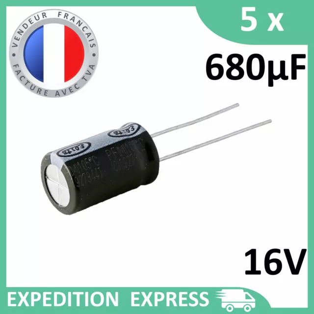 5 condensateurs électrolytique 680µF 680uF 16V radial WH 105°C THT chimique