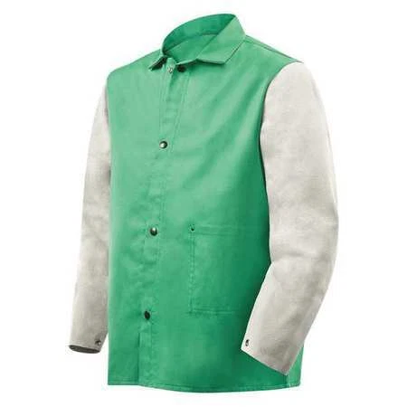Steiner 1230-M Flame Resistant Jacket W/Leather Sleeves, Green/Gray, M