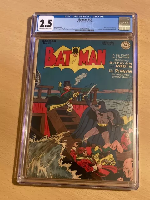 Batman 43 - Golden Age DC Comics (1947) - Penguin cover, w/ow pages - CGC 2.5