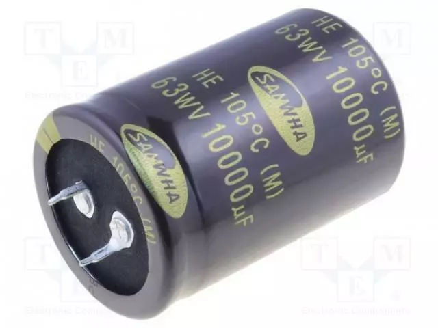 1 x SAMWHA Capacitor, HE1J109M35050HA, 63V, 10000uF, 105°C, 35x50mm, 2 Pin PCB