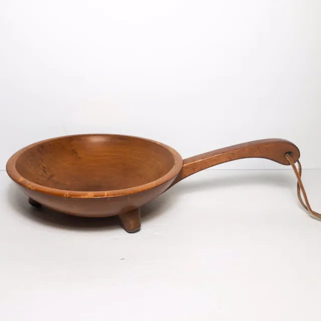 MUNISING Footed Brown Wooden Bowl w/ Handle Wood Handled Serving Dish Vintage