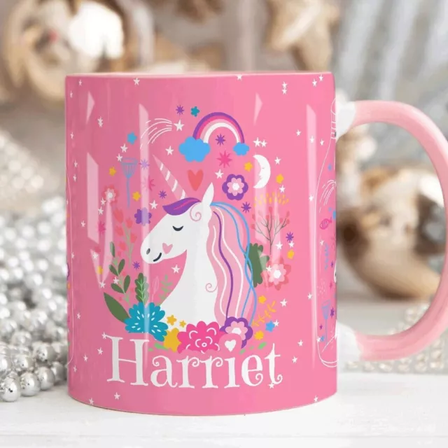 Niedlicher Einhornbecher, personalisierter Mädchenbecher, maßgeschneiderte Namenstasse, Kaffee Teetasse Geschenk