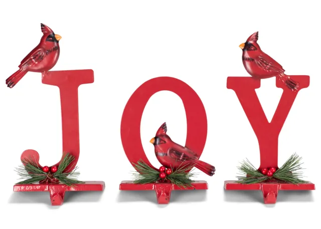 Transpac Cardinal JOY Letters Red 10.75 Inch Metal Stocking Holder Set of 3
