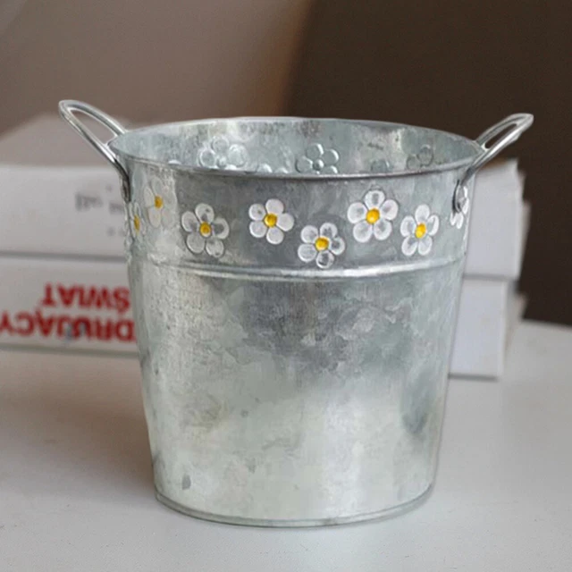 Rustic Metal Bucket Flower Decor Vintage Flower Vase Antique