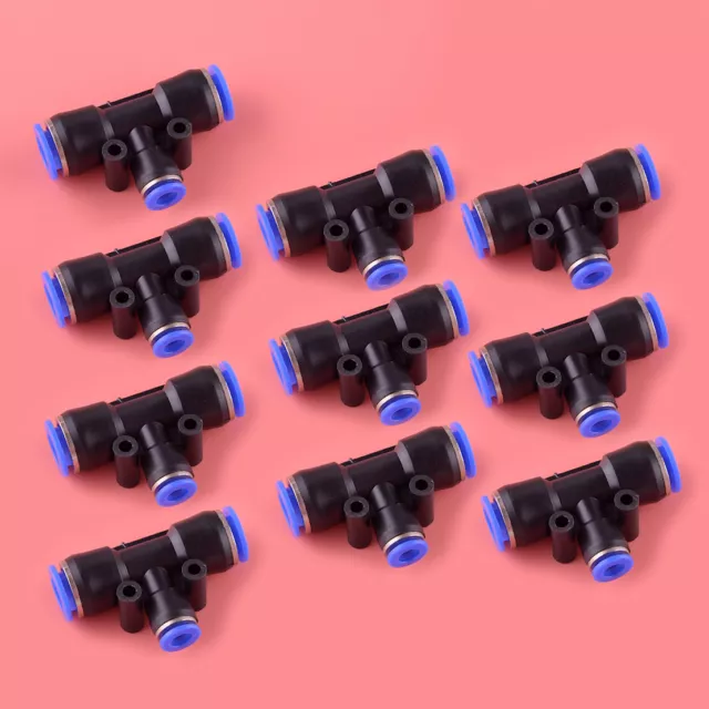 10x Pneumatic Reduced Tee Union Push In Fitting Tube 3/8" 10mm To 1/4" 6mm