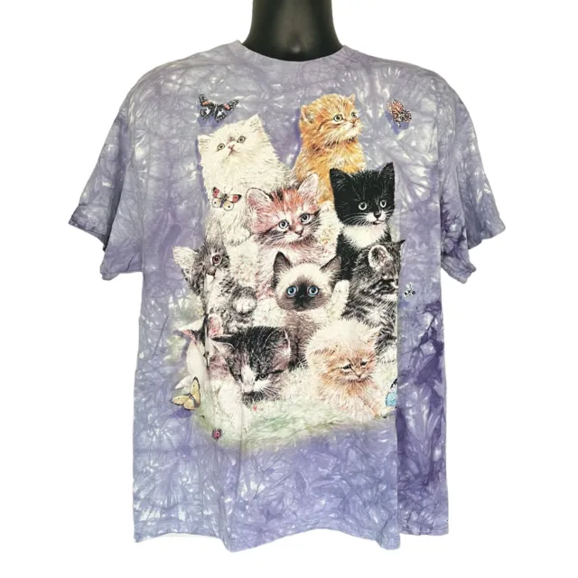 The Mountain Size XL T-Shirt Purple Lilac Tie Dye Kitty Cats Butterflies