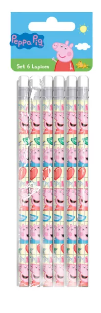 Lot 6 Crayons de Papier avec Gomme HB Peppa Pig