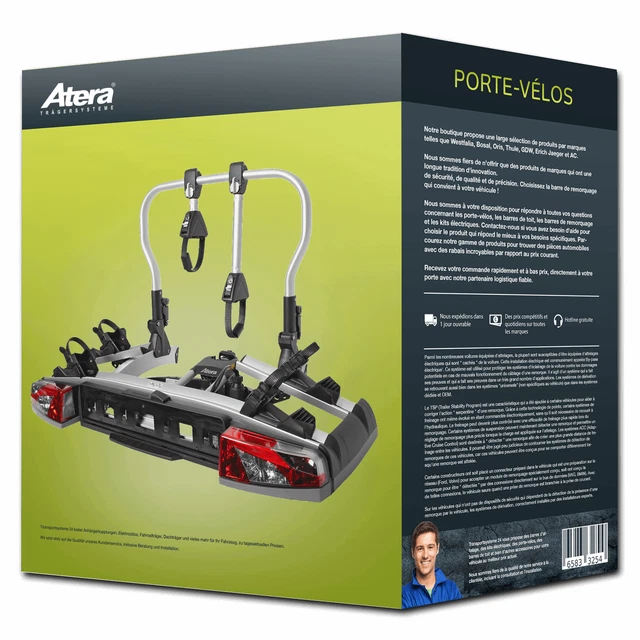 Atera 022634 Entretoise Porte-Vélos Strada - Support Cadre 2ème Vélo, Longueur 36,5cm, Aluminium Noir