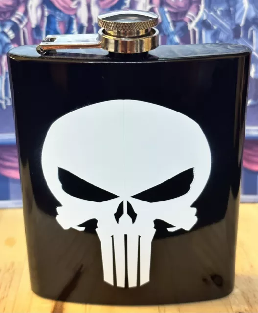 Punisher skull White Logo Hip Flask Black Gloss New