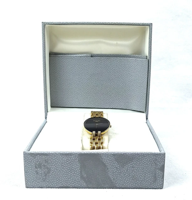Golden Christian Dior Paris Watch Vintage Wristwatch Luxur Round Black Dial 3