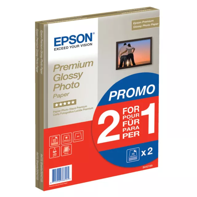 Epson Premium Glossy Photo A4 Paper 2-for-1 Pack of 15 + 15 Free C13S042169