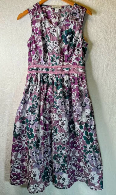 Coldwater creek purple floral smocked back dress with pockets size petite small