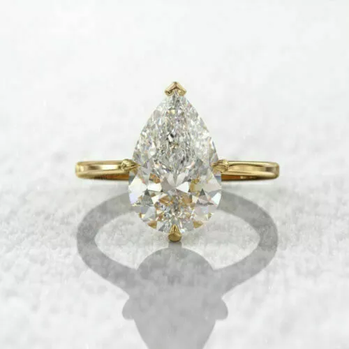 Bague de fiançailles en diamant simulé taille poire 3 carats en or jaune 14...