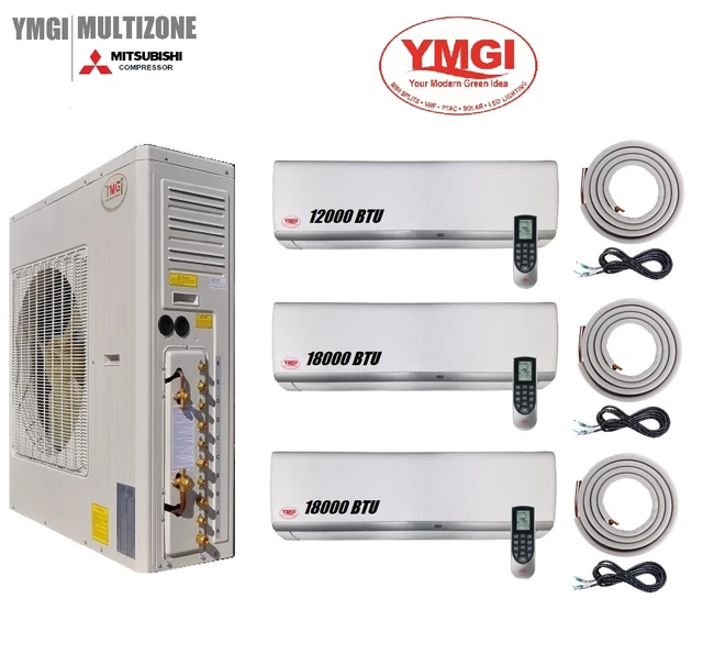 YMGI 48000 BTU 3 ZONE DUCTLESS MINI SPLIT AC  HEAT PUMP 4 Tons Heating Cooling