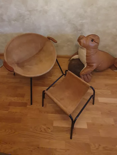 Orig. Balloon chair + Hocker/ stool Olsen Denmark Lea Design Wildleder 50er 60er 3