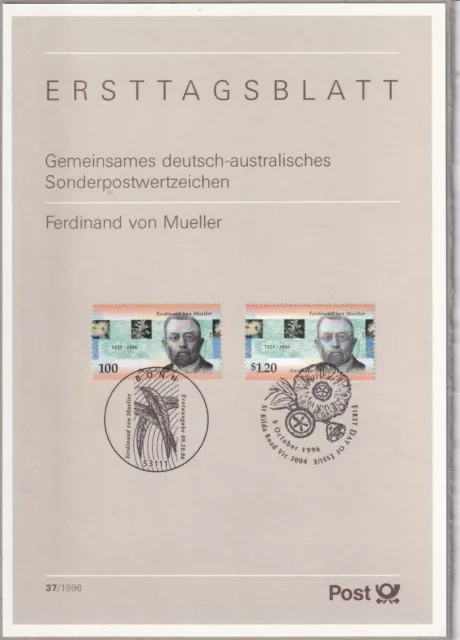 Ersttagsblatt ETB 37/1996 - "100. Todestag von Ferdinand von Mueller" - Bonn