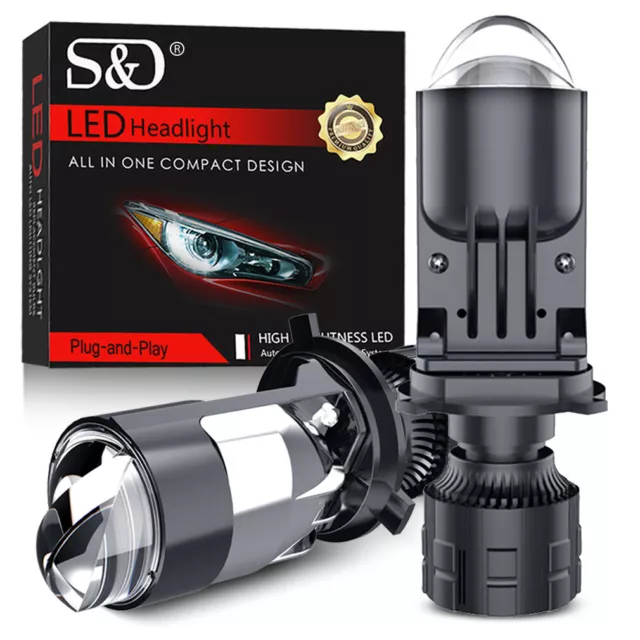 2X H4 Mini Bi-LED Projector Dual Lens LED Headlight Hi-Low 25000LM Retrofit LHD