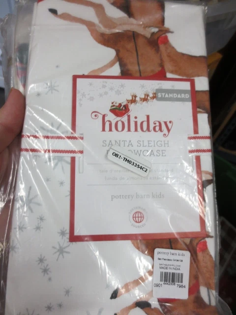 Funda de almohada estándar trineo Pottery Barn Kids Santas, delicia navideña nueva en paquete