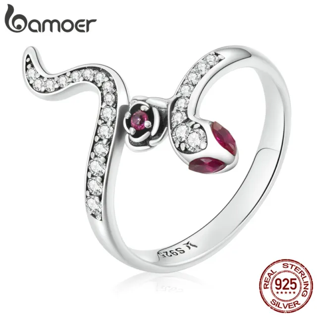 Bamoer Authentic 925 Sterling Silver European Snake Rose Finger Ring For Women