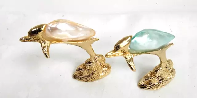 Vintage Dolphin Ornaments Gold (Plated) Color and Mother of Pearl Lovely - SE 50