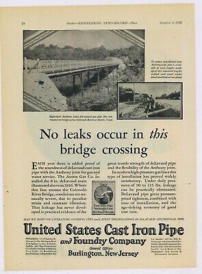 1928 US Cast Iron Pipe Ad: Colorado River Bridge at Austin, Texas Pictured