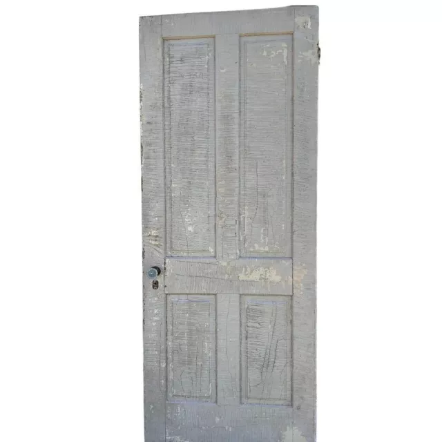 Antique 4 Panel Solid Wood Door Architectural Salvage 80"h x 32 1/4"w White