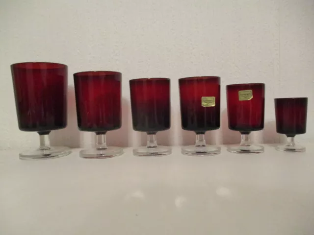 6 RETRO FRENCH LUMINARC 1970s RUBY RED WINE GLASSES. Selection of sizes.