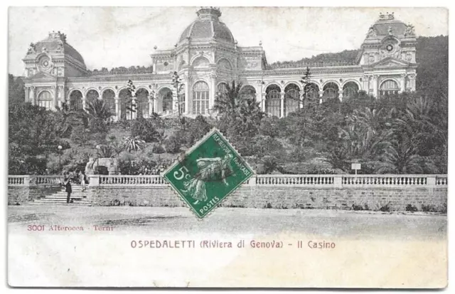 CARTOLINA DI IMPERIA ,OSPEDALETTI - RIVIERA DI GENOVA - IL CASINO' viagg. 1910