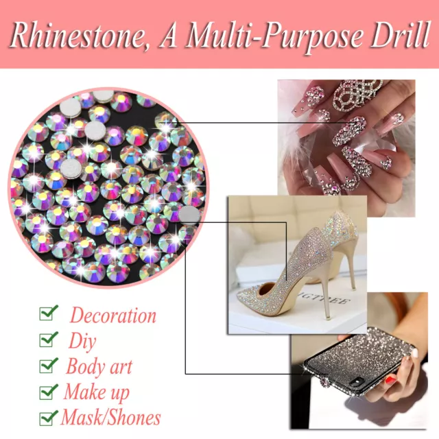 1440PCS Crystal Nail Art Rhinestones FlatBack Glitter Diamond 3D Tips Decoration