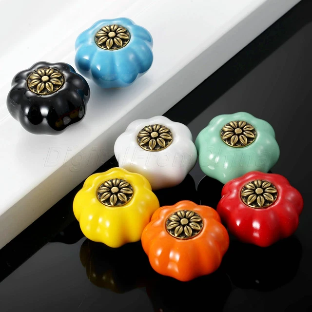 7 Colors Pumpkin Knobs Ceramic Kitchen Cupboard Drawer Cabinets Door Pull Handle