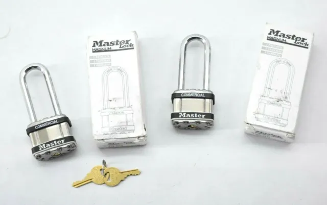 Lot Of 2 Master Lock Magnum Keyed Long Shackle Square Stainless Steel Padlock