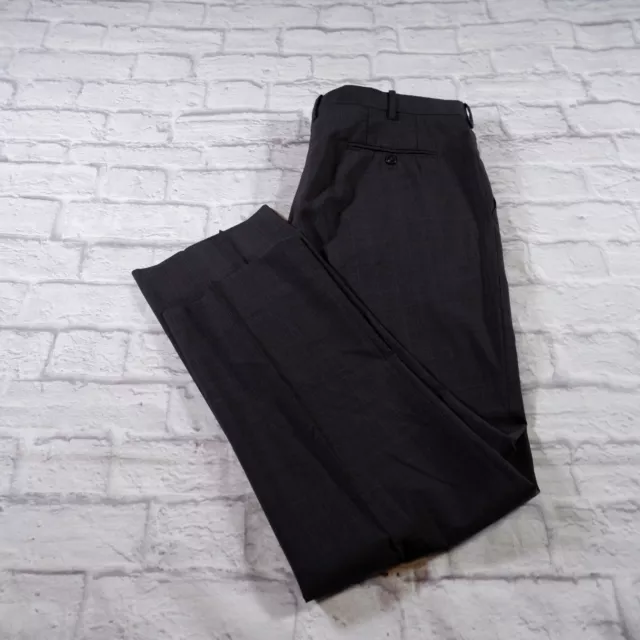 JB Britches Torino Charcoal Gray Plaid Flat Front Wool Italy Dress Pants 40x30