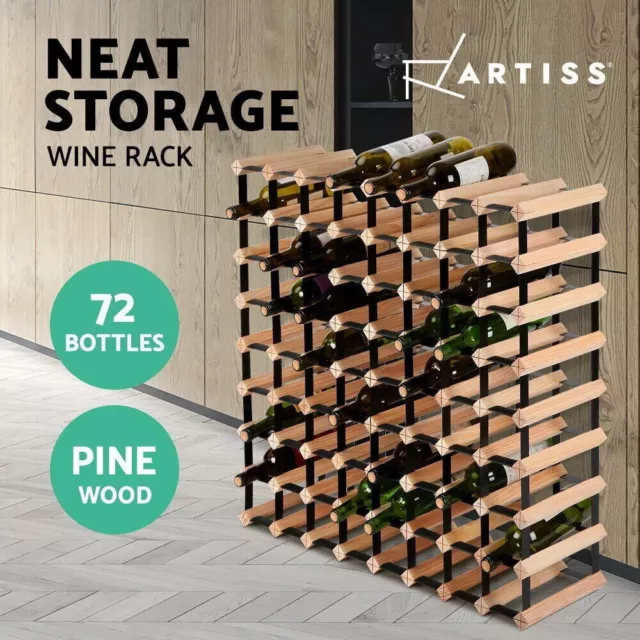 72 Bottle Timber Wine Rack Wooden Storage System Cellar Organiser Stand Holder