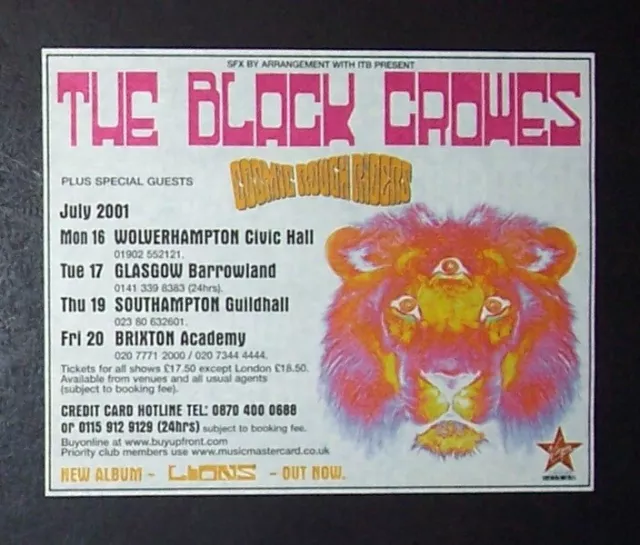 Black Crowes Lions Tour 2001 Mini Poster Type Concert Ad, Promo Advert