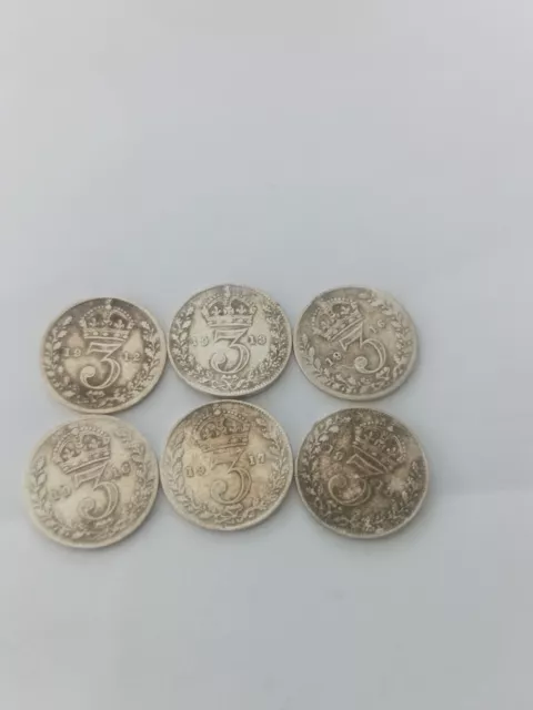 6  X George V  Sterling Silver Three-piece Coins