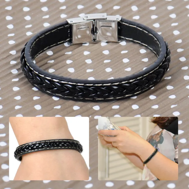 Men's Leather Cross Braided Bracelet Bangle Wristband Cuff Stainless Steel Clasp