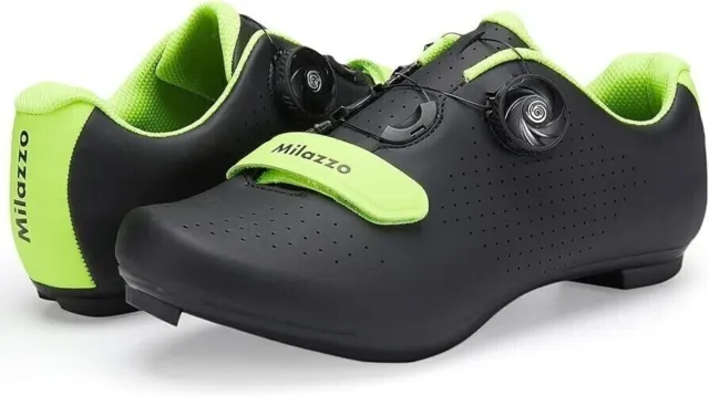 MILAZZO Cycle Shoes. Road Bike Cycling Shoes BLACK/GREEN UK7