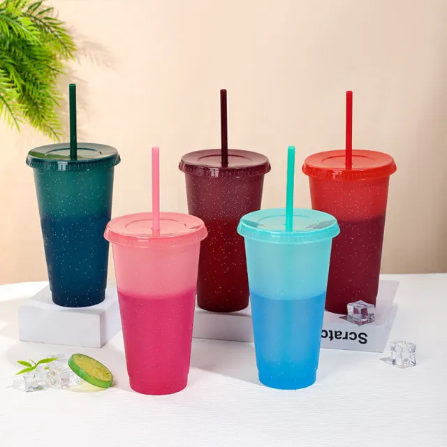 ODOSOLA Plastic Cups with Lids and Straws, 6 Pack 24oz Color