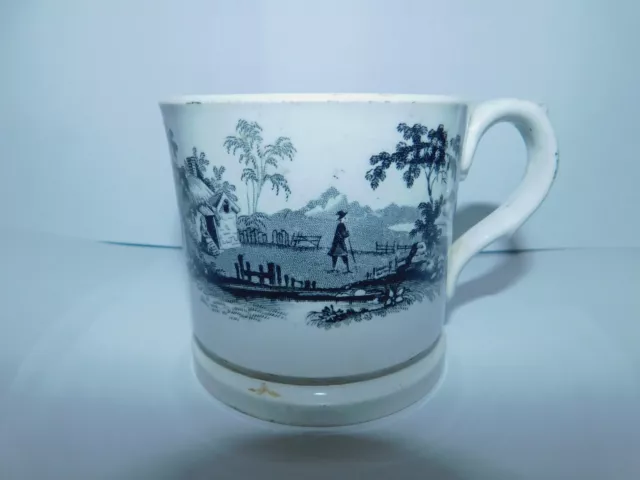 Antique Staffordshire Black Transferware Child's Mug Cup