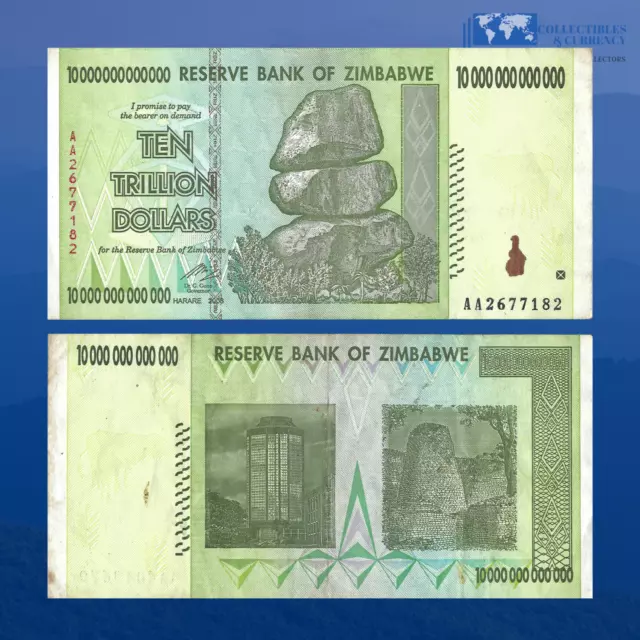 ZIMBABWE 10 TRILLION DOLLARS 2008 AA, P-88, USED Condition [TRILLION 50 100]