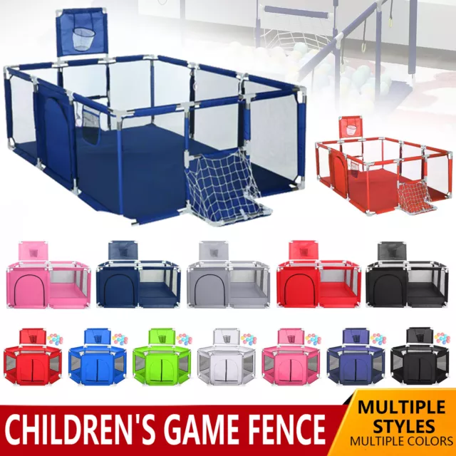 Kid Baby Playpen Fence Safety Play Yard Sturdy Breathable Mesh w Basketball Hoop