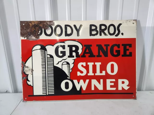 Vintage Original Grange Silo Owner Sign Farm Seed Corn Gas Oil John Deere Case