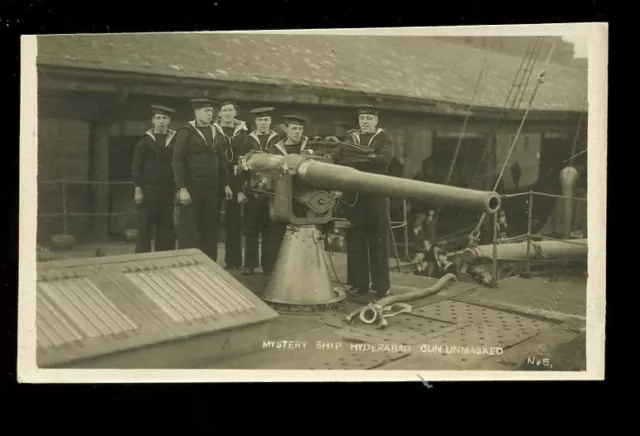 Navy British WW1 HYDERBAD Mystery Q Ship Gun Unmasked + crew RP PPC