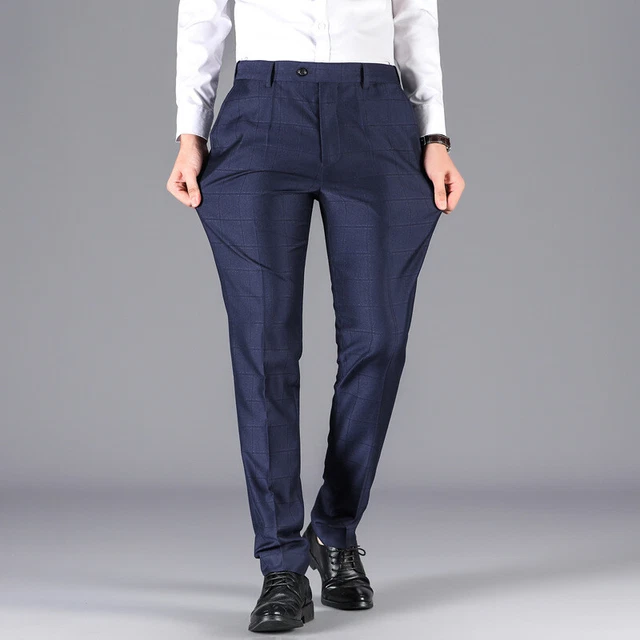 Uomo Quadri Abito Pantaloni Formale Casual Slim Fit Business Lavoro Festa Taperd
