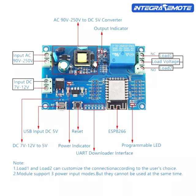 WIFI Single-channel Relay Module ESP8266 Power Supply ESP-12F Development Board