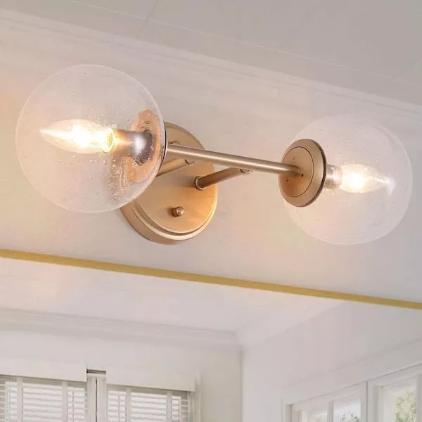 Modern Globe Bathroom Wall Sconce Light Oboro 2-Light Brass Gold Round Vanity