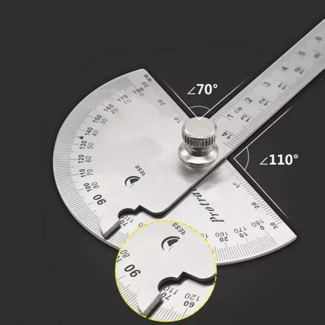 180° Stainless Steel Angle Ruler Protractor Round Finder Arm Measuring Tool BU