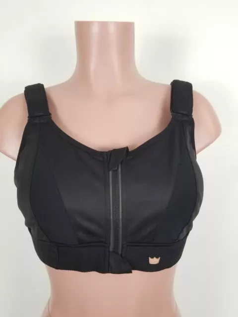 SHEFIT High Impact Adjust Ultimate Sports Bra Black Gold Front Zip 6 Luxe