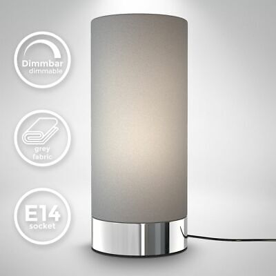 Lampe de table tissu gris fonction tactile gradable E14 socle chromé chambre