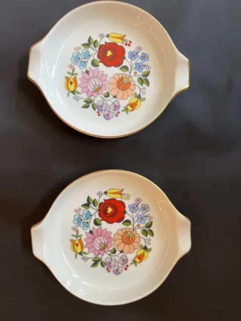 2 Vintage Kalocsa Hungarian Trinket Dishes Hand Painted Porcelain